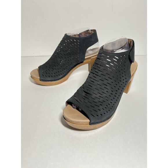 Dansko NEW Black Nubuck Danae Dress Pump Sandal 3" Heel Peep Toe 40 9.5-10 US - Picture 3 of 9